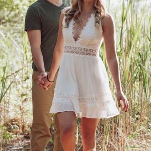 White bridal shower / engagement photo / rehearsal dinner dress